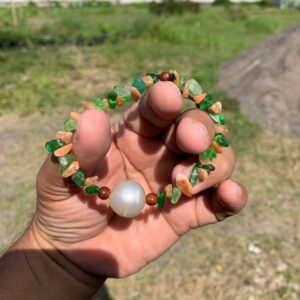 Real South Sea Pearl Bracelet With Stone and Wood Real Seawater Saltwater Pearl Stone Wood Bracelet Pearl Size 16.4mm BoZorX BSP-2