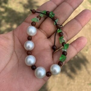 Real South Sea Pearl Bracelet With Stone and Wood Real Seawater Saltwater Pearl Stone Wood Bracelet Pearl Size 12mm BoZorX GR-5