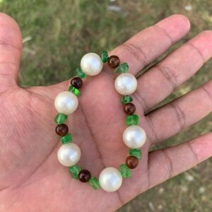 Real South Sea Pearl Bracelet With Stone and Wood Real Seawater Saltwater Pearl Stone Wood Bracelet Pearl Size 12.5mm BoZorX GR-6